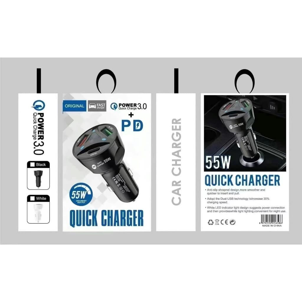 Carregador Do Telefone Móvel Do Carro De Carregamento Rápido Adaptador 3 Portas Qc3.0