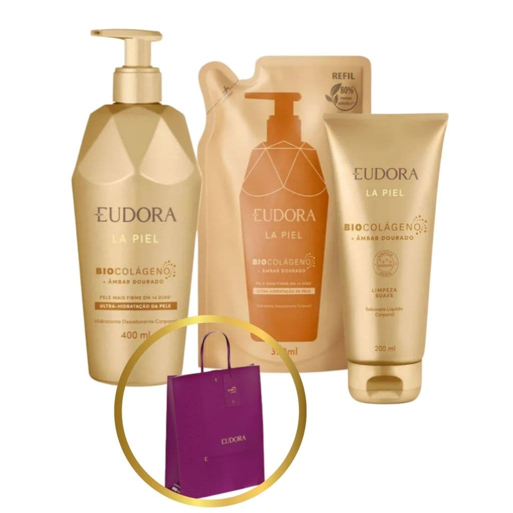 La Piel Âmbar Dourado: Hidratante Corporal 400ml+Refil Hidratante Corporal 350ml+Sabonete Corporal