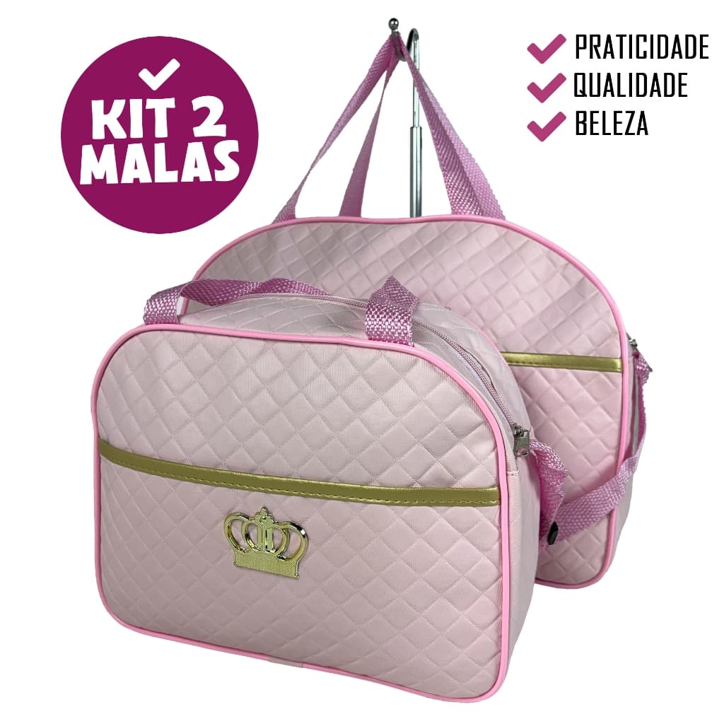 Kit Mala Maternidade 2 Peças Rosa Bebê Bolsa Grande e Pequena Impermeável para Bebê Menina Enxoval Saída Maternidade