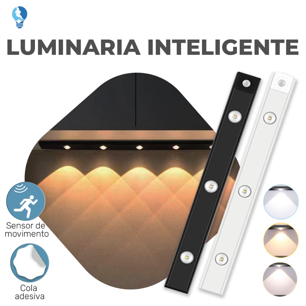 Smart Luminária LED Inteligente com Sensor de Movimento, Recarregável USB, Fina, 20/40/60cm, 3 Módulos