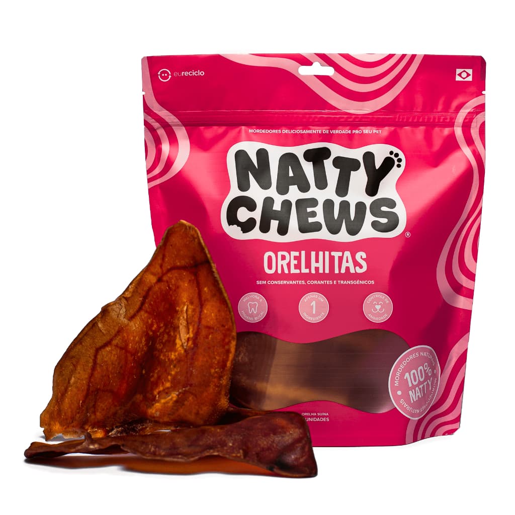 Petisco e Mordedor 100% Natural Orelha Suína Desidratada Para Cães Natty Chews Orelhitas - 3 Unidades