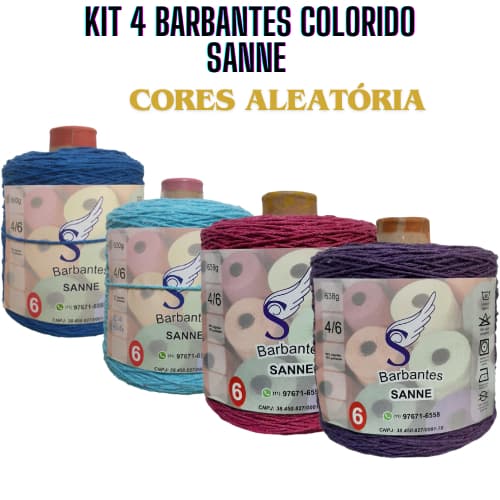 SANNE 4 BARBANTES COLORIDO ALEATÒRIO 638G PARA CROCHÊ FIO 6