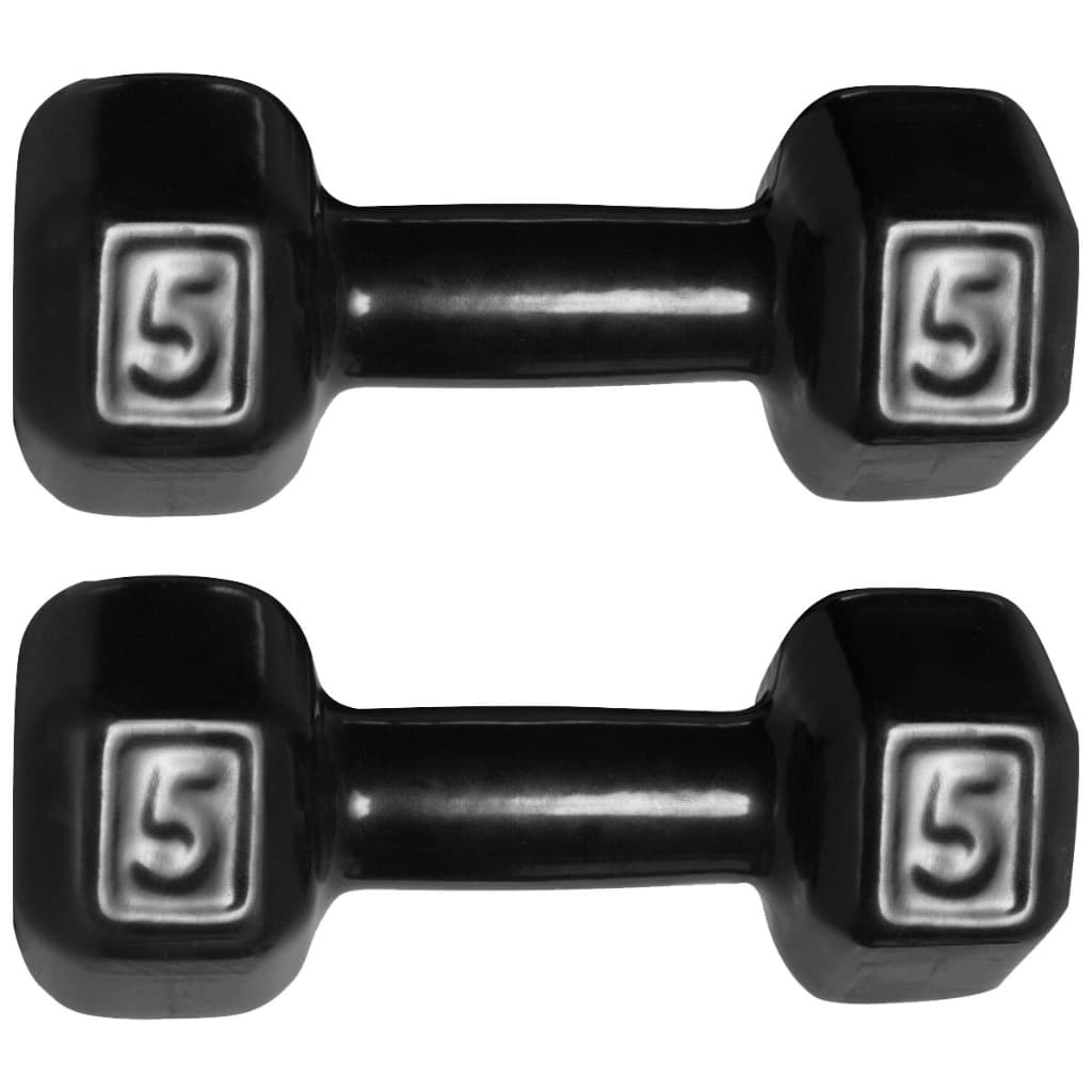 Halter Emborrachado 5kg Peso Academia Dumbell Sextavado Cor Preto