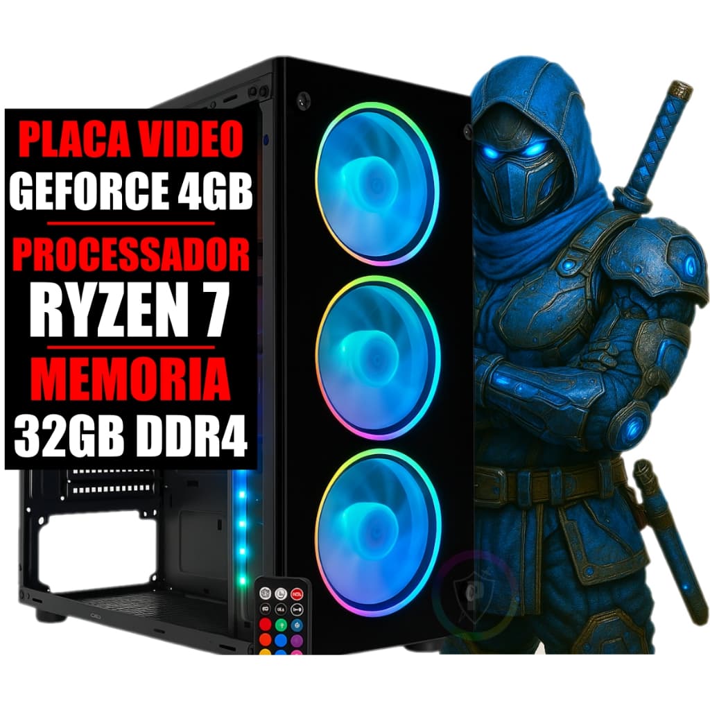 Cpu Computador PC Gamer Amd Ryzen 7 / Placa Video GeForce 4GB / 32GB Ddr4 / SSD 480GB