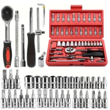 Kit De Ferramentas 46 Peças Jogo De Soquetes Chave Com Maleta Jogo De Ferramentas Completo!