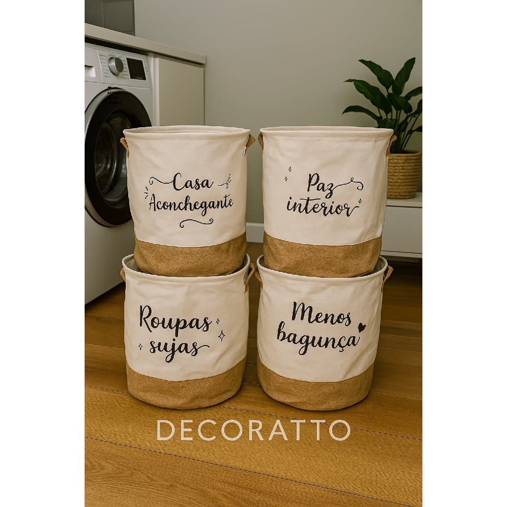 Cesto Organizador de Roupas Multiuso Dobrável Frases para Quarto Lavanderia Banheiro