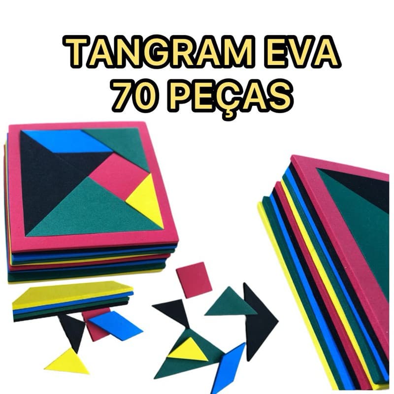 BRINQUEDOS EDUCATIVOS KIT COM 10 JOGOS DE 7 PEÇAS TANGRAM EVA 70 PEÇAS COLORIDAS BRINQUEDO EDUCAR ESCOLA
