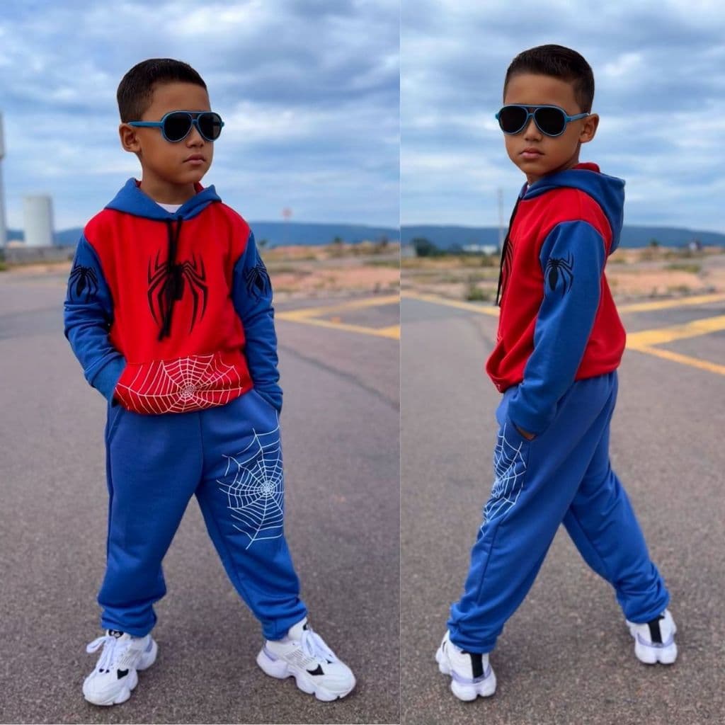 Conjunto Blusa De Frio Moletom Canguru Infantil Calça Moletom Menino Homem Aranha