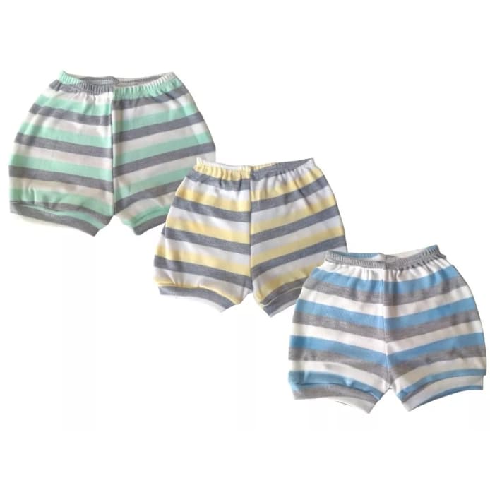 Kit 6 Peças Short Listrado Roupa De Bebê Tapa Fralda Algodão