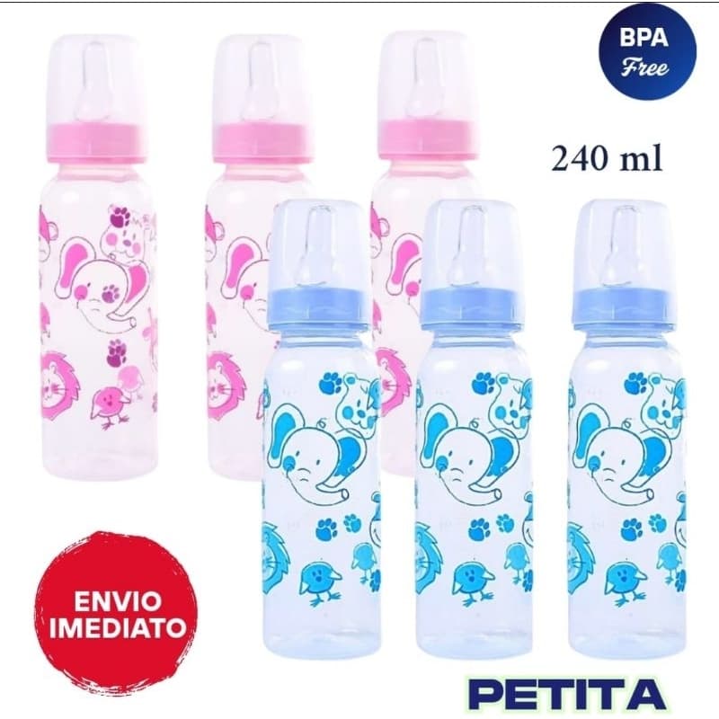 Mamadeira PETITA - ANPLAS 240ML Bico Redondo ou Ortodôntico  mamadeira rosa/azul