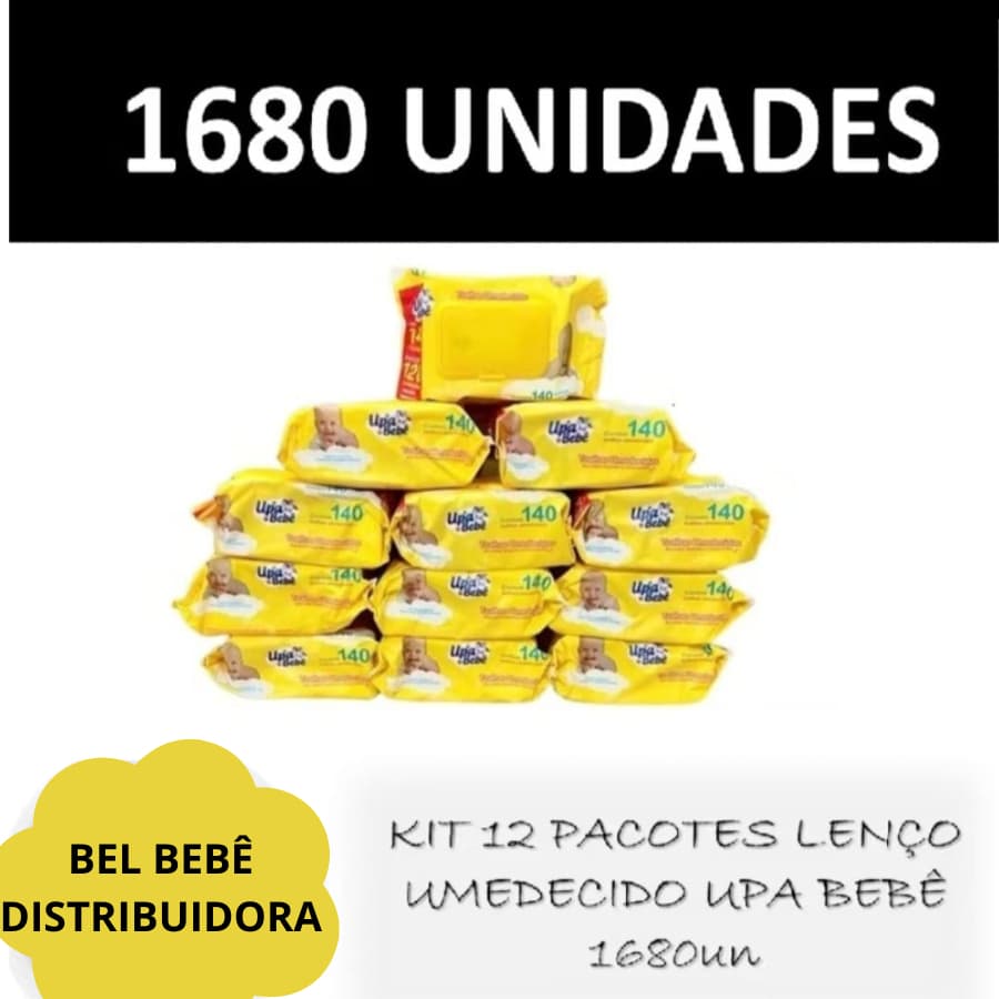 Kit 1680 lenços/Toalhas umedecidas Upa bebe caixa com 12 pacotes