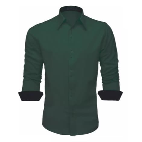 Camisa Social Masculina Slim Manga Longa Slim Lisa Verde Escuro