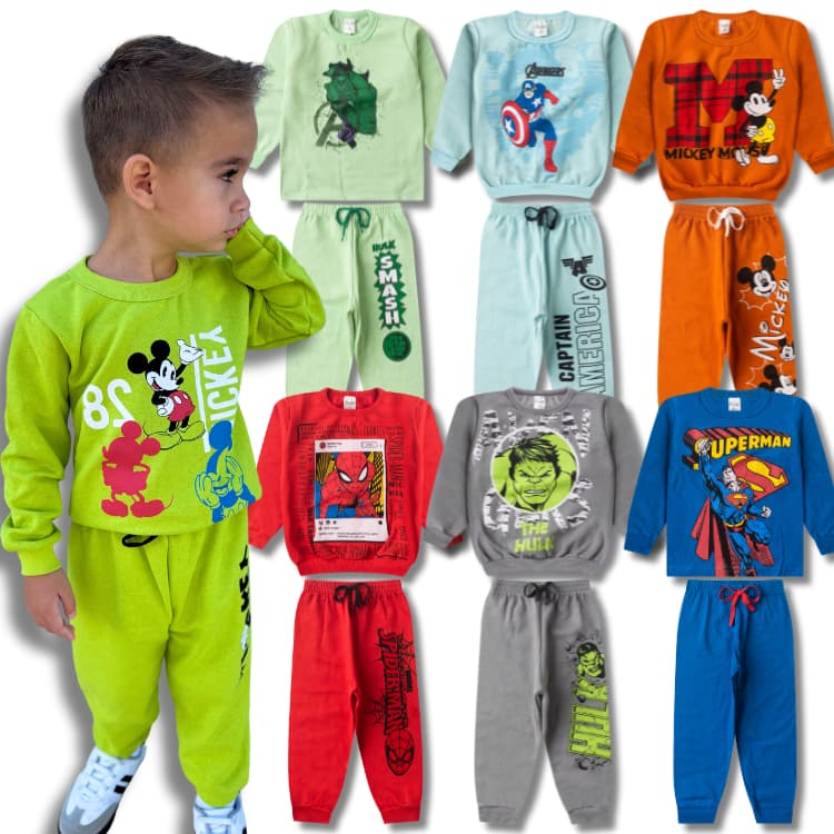 Kit 6 Peças Conjuntos Moletom Masculino Infantil Inverno -  3 Casacos + 3 Calças Menino