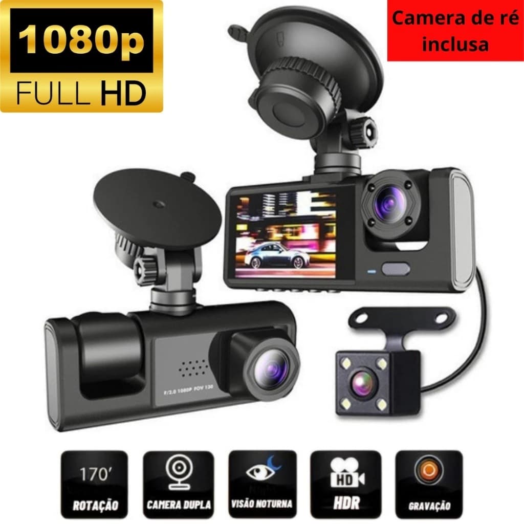 Câmera Veicular com Lente Dupla Monitoramento de Carro HD 1080P Dianteira e Traseira