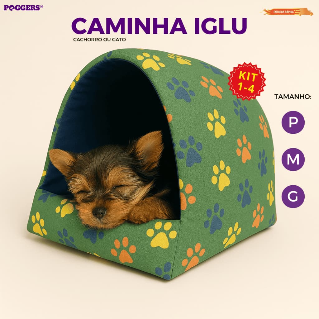 Kit 1-4 Caminha Casinha Pet Toca Iglu para Cachorro e Gatos Estampas Variadas