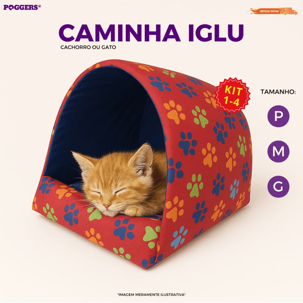 Kit 1-4 Caminha Casinha Pet Toca Iglu para Gato e Cachorro Estampas Variadas