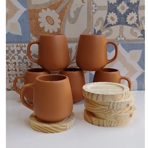Jogo 4 Xícara Caneca Bojuda Organica 150ml Cafezinho Lembrancinha Porcelana COM PIRES MADEIRA