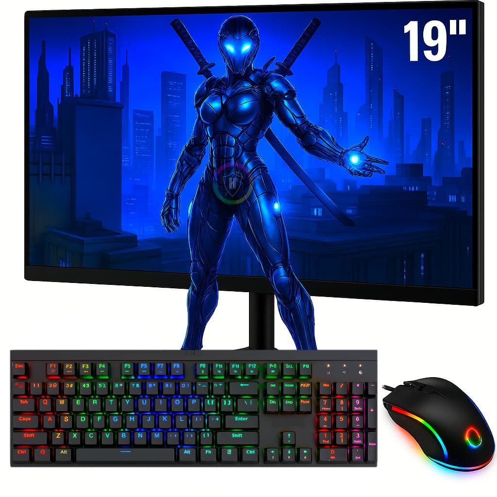 Kit Monitor Gamer 19" 20" HD Windscreen + Mouse e Teclado Gamer Led RGB