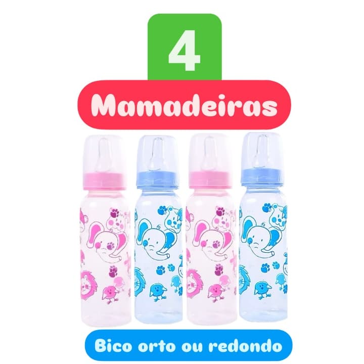 kit 4 Mamadriras 240 ml Bico De Silicone Orto ou Redondo