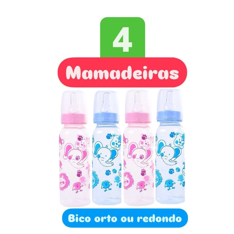 kit 4 Mamadeiras Bico de Silicone Orto ou Redondo