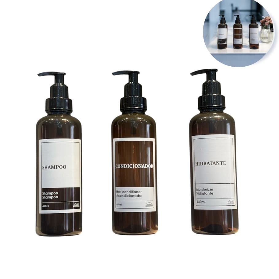 2 ou 3 Frascos Shampoo Condicionador Hidratante Pump Banho Banheiro Pratico e Organizado com Trava