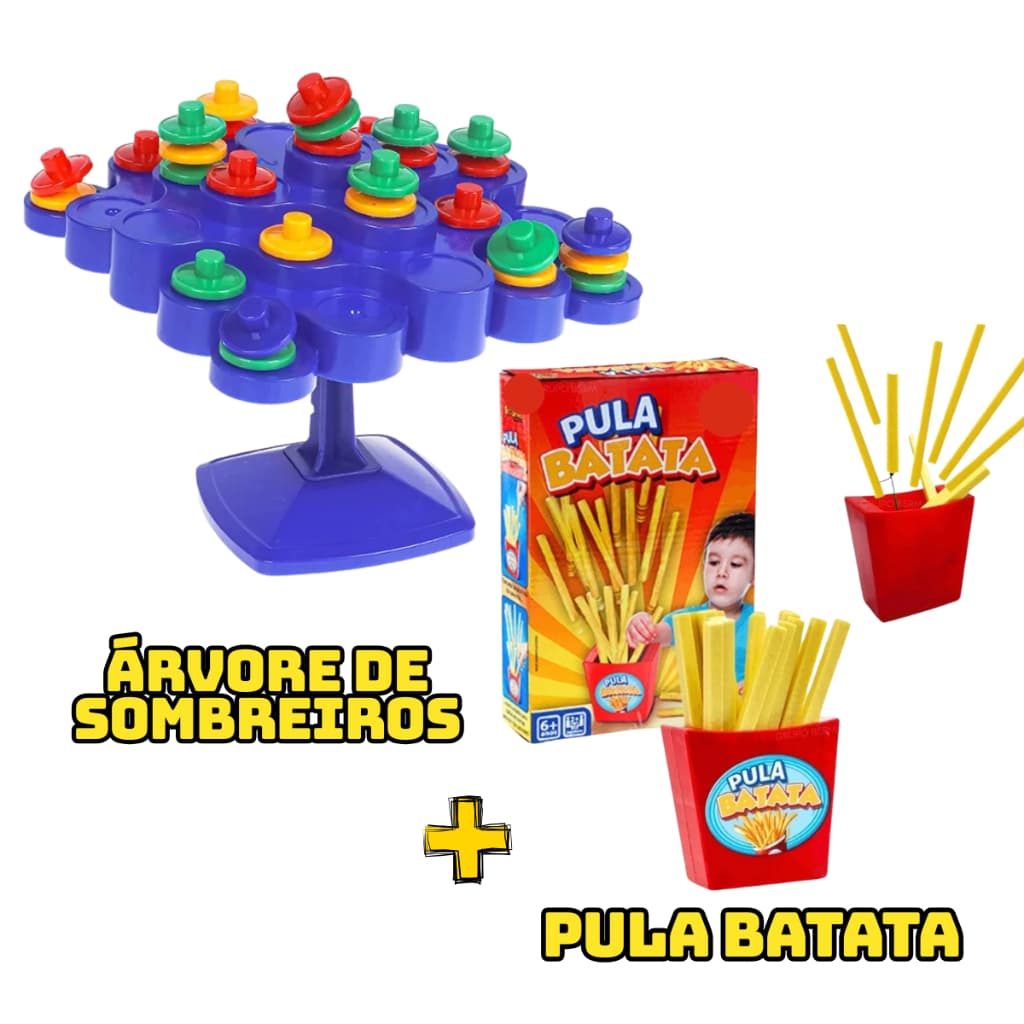 Kit Jogo Pula Batata + Jogo Equilibrio Sombreiros Brinquedos Infantil Interativo Para Toda Família
