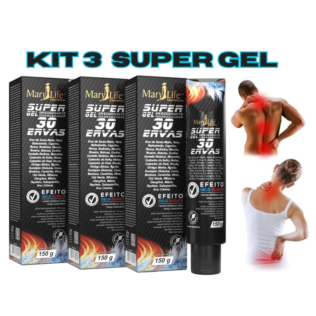 KIT 3  Super Gel Desodorante Massageador 30 Ervas Mary Life 150g