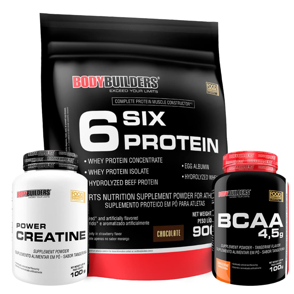 Kit Whey Protein 6 Six Protein 900g + BCAA + Power Creatina 100g – Bodybuilders