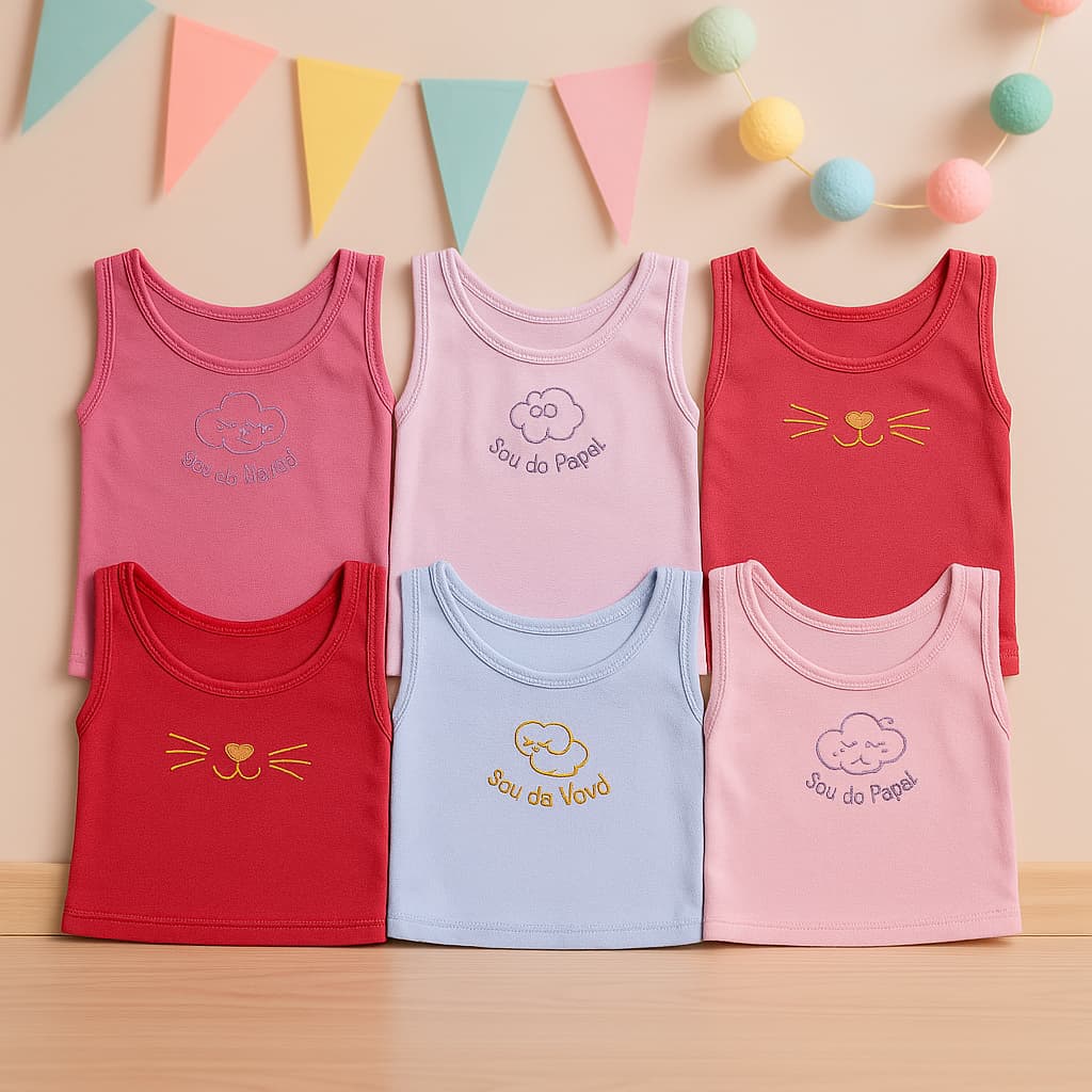 kit 3 camisas regata para bebê menina 0 a 5 meses enxoval de bebê menina