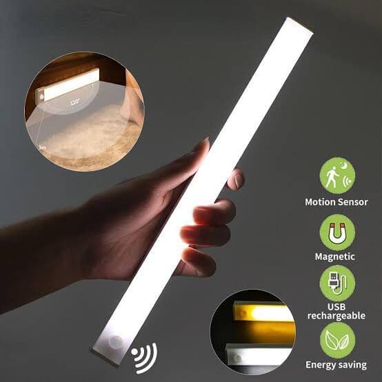 Luminária LED com Sensor de Movimento 3 Tons Recarregável USB-C Luminária de Armário  Portátil