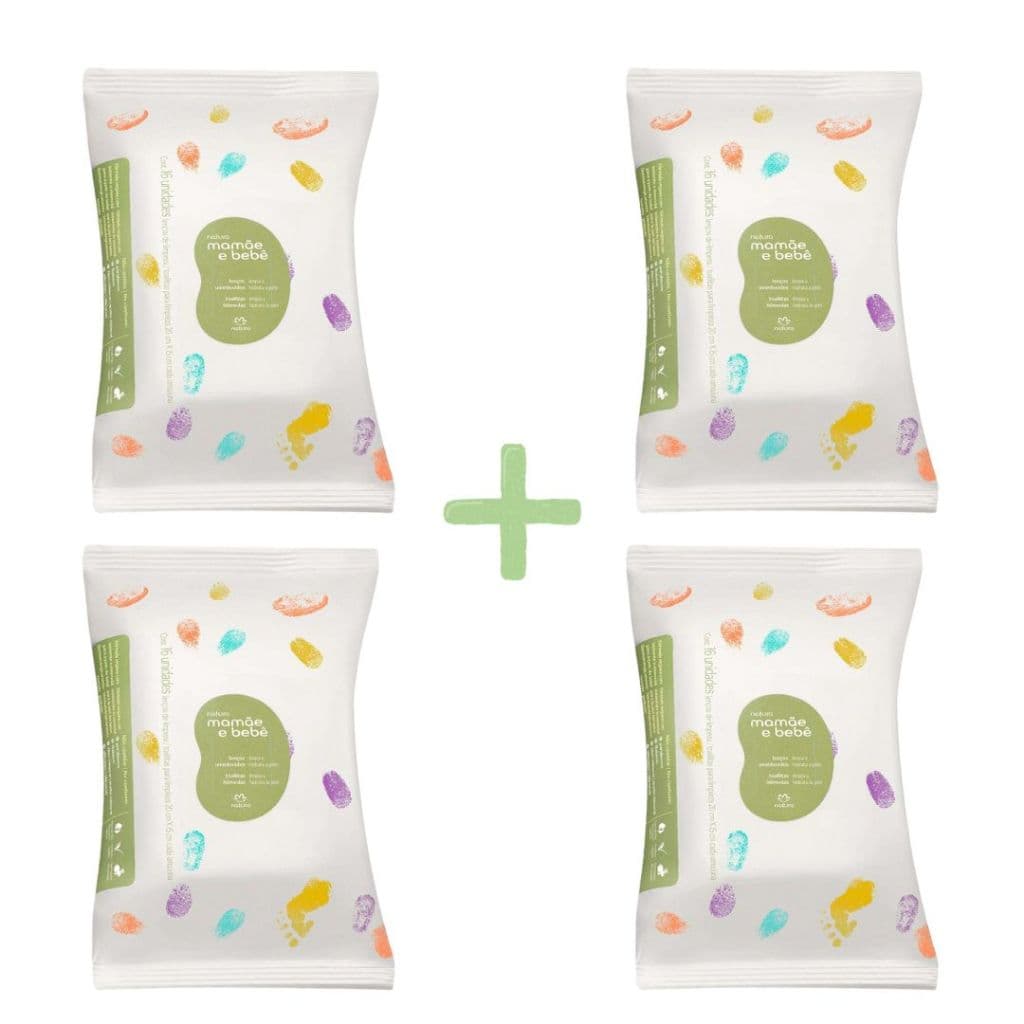 Combo Natura Mamãe e Bebê – 4 Pacotes de Lenços Umedecidos com 16 Unidades Cada