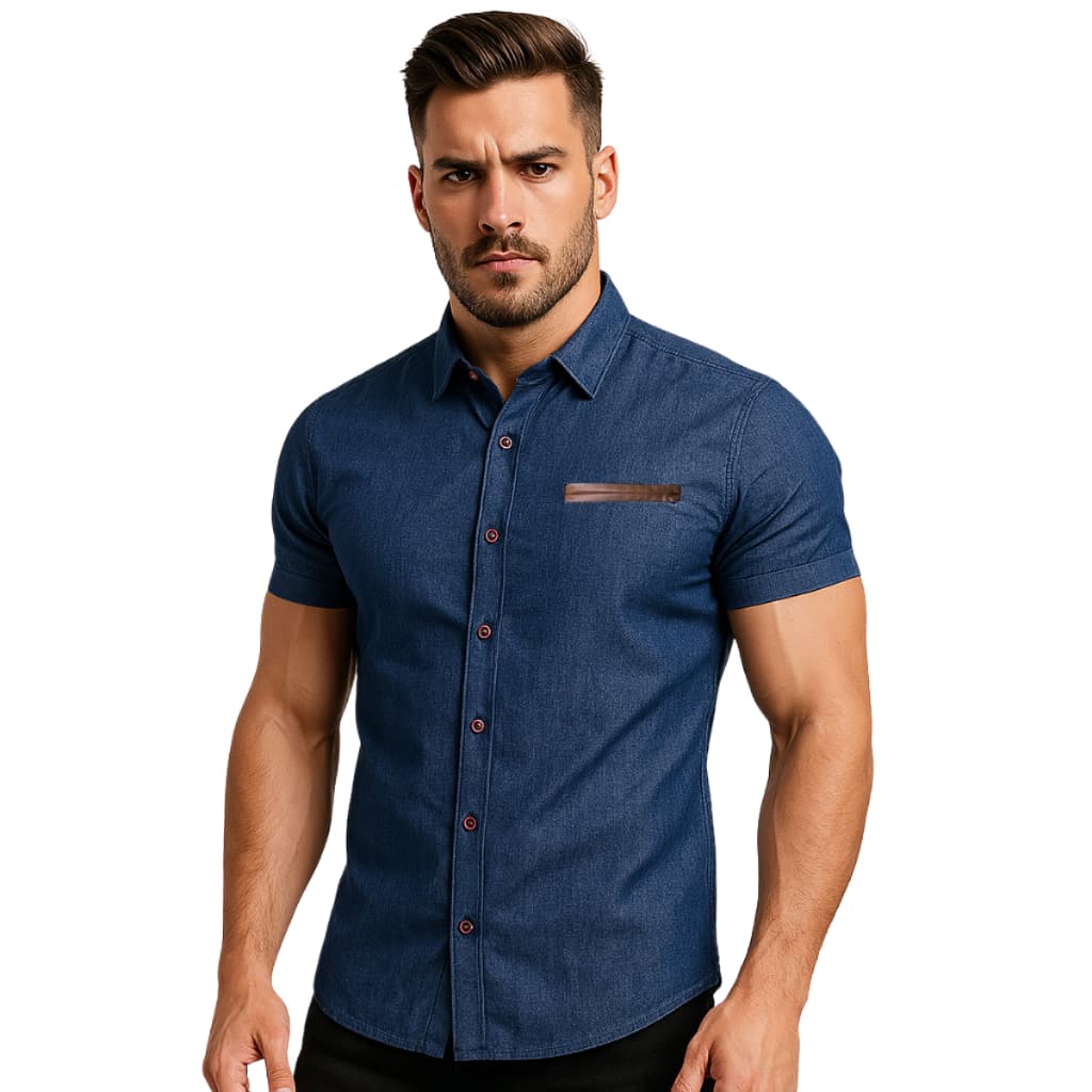 Camisa Masculina Algodão com Poliéster Mag Camisaria Manga Curta Slim Fit