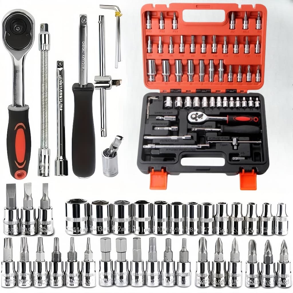 Kit Jogo De Soquete Catraca 53 Peças 1/4 Catraca Chave Allen Com Maleta Cromo Vanádio