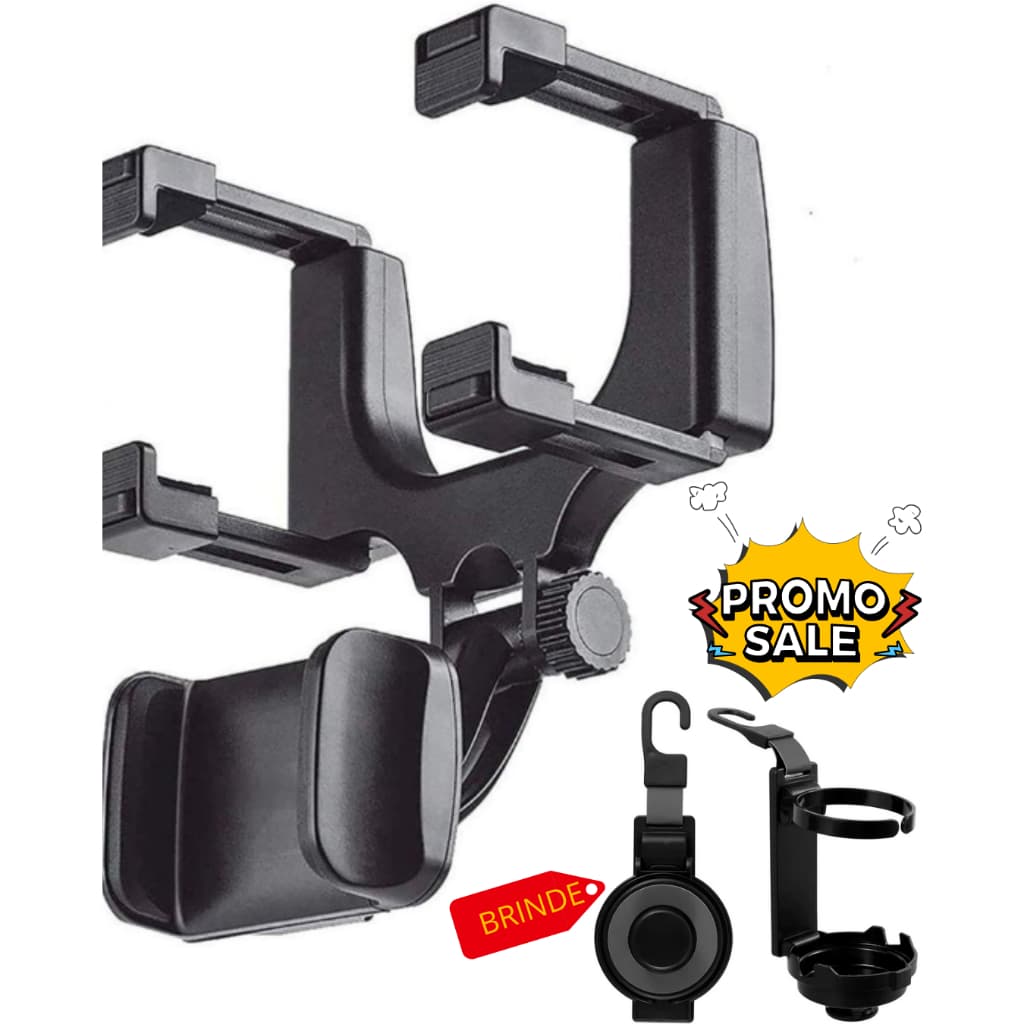 Suporte para Celular no Retrovisor | Gancho 2 em 1 para Copo e Bolsa | Prático e Organizado para Carro