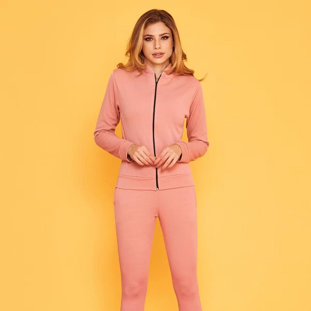 Conjunto Moletom Feminino Malha Crepe Com Ziper Conjunto Roupa Feminina