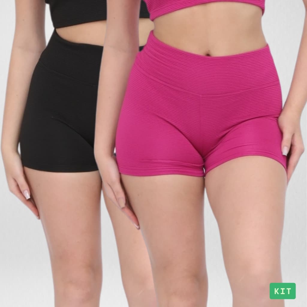 Kit 2 Shorts Canelado Feminino Roupa Academia Fitness Esportivo Para Treino
