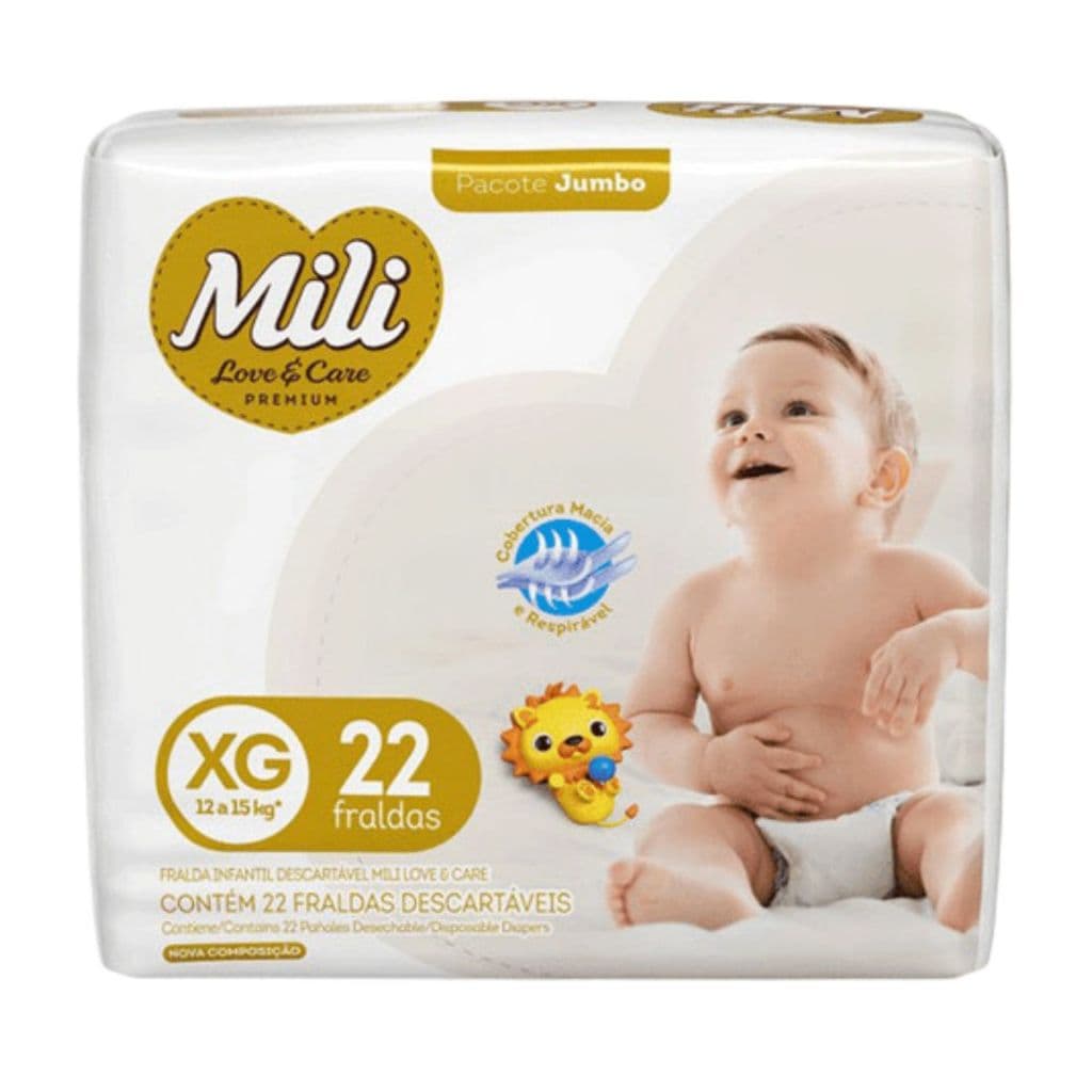 Kit Fralda Descartável Mili Love & Care Jumbo XG com 88 unidades - 4 Pacotes