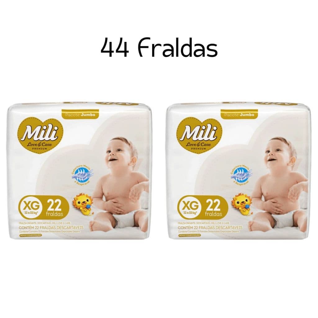 Kit Fralda Descartavel Mili Love & Care Jumbo XG com 44 unidades - 2 Pacotes
