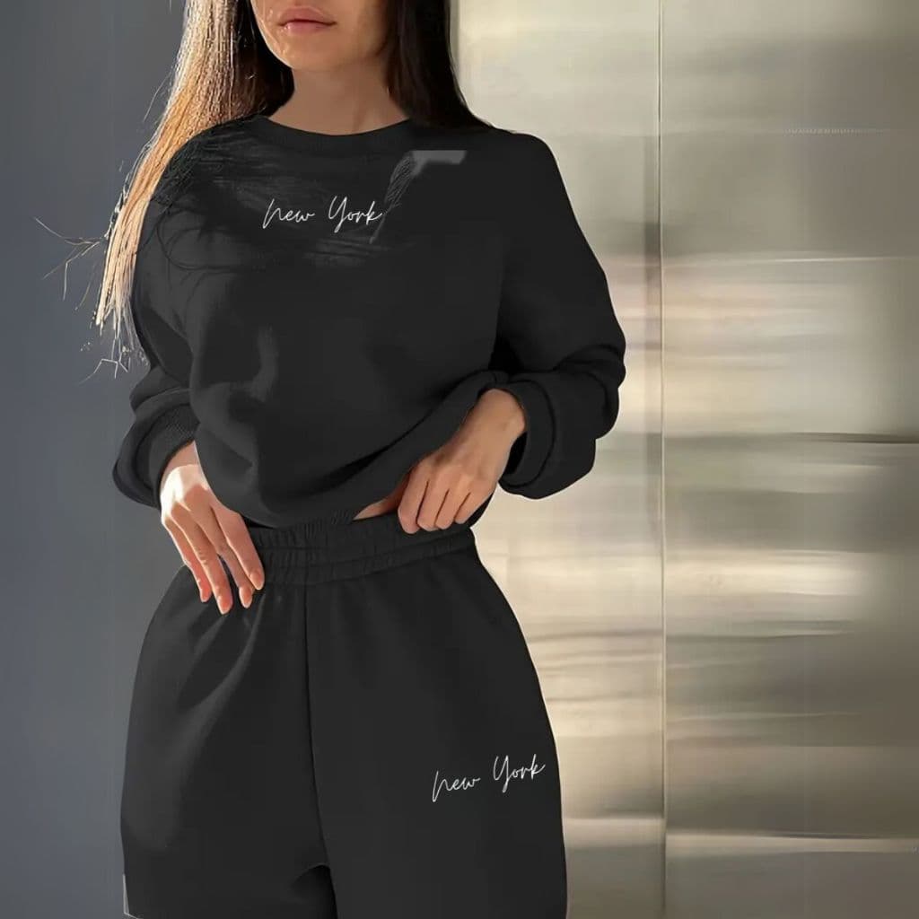 Conjunto Moletom Gola Redonda E Calça Moletom Jogger Estilosa New City Flanelado Confortável Estampa Minimalista