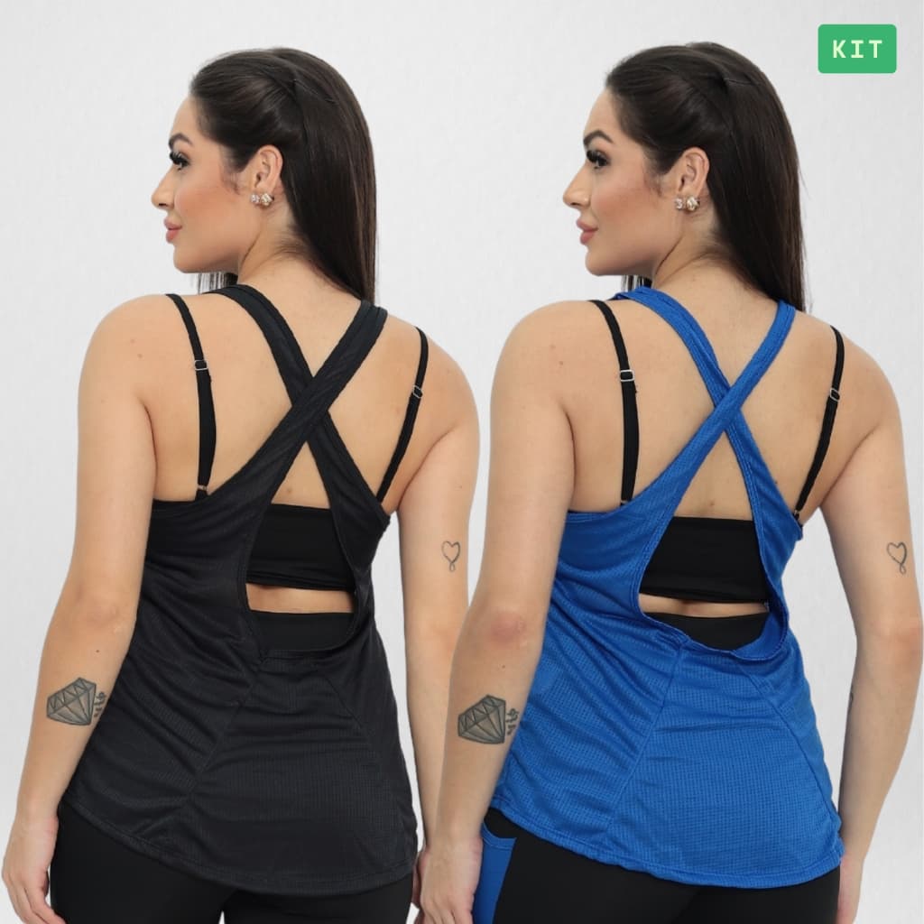 Kit 2 Regatas Cruzadas Feminina Roupa Academia Fitness Yoga Corrida Esportivo