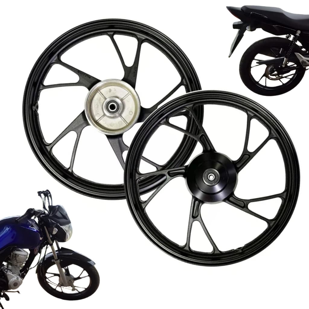 Roda Liga leve Pé de Galinha Moto Titan 150 Start 160 Freio a Tambor Preta