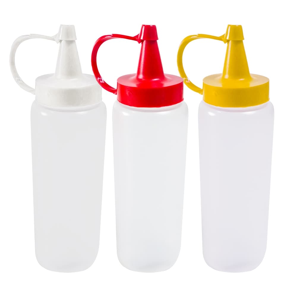 Kit 3 Bisnagas de Plástico de 200 ml para Molhos Ketchup Catchup Maionese Mostarda Condimentos Lanchonete Restaurante