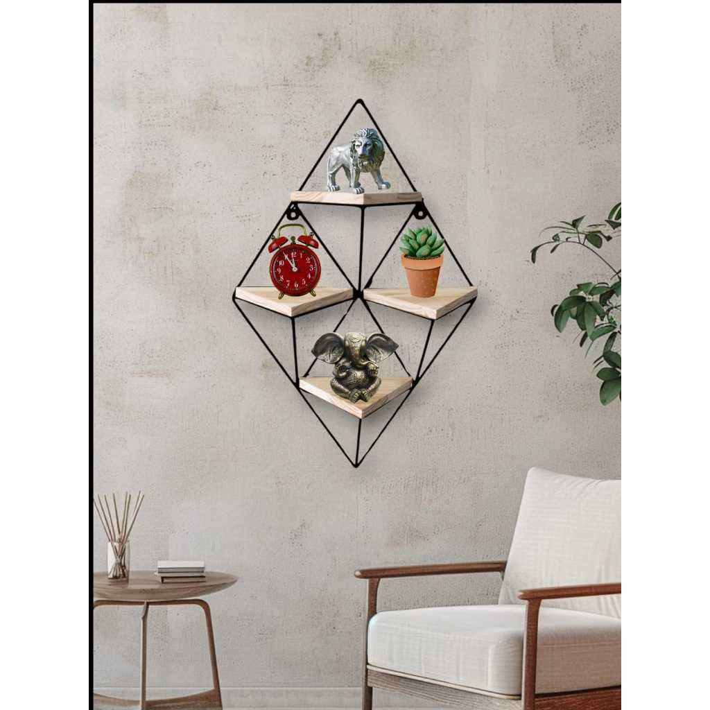 Prateleira De Parede  Diamante Com Suporte Facil E Pratico Preto