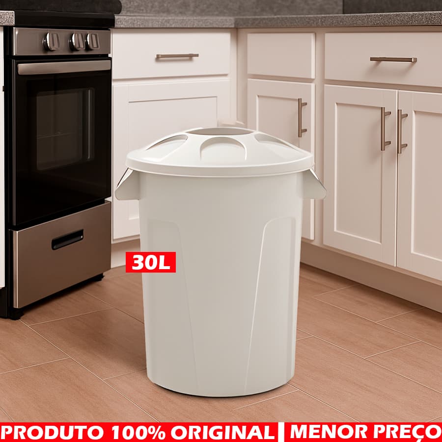 Cesto De Lixo Lixeira Com Tampa Tipo Balde 30 Litros Branco  - Jaguar - casa, organização, cozinha, banheiro.