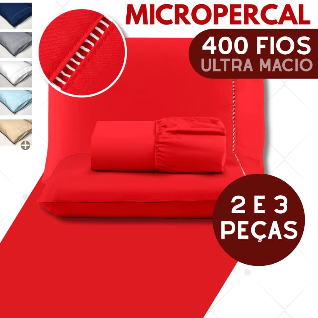 Jogo de Lençol Queen Micropercal 400 FIOS Ponto Palito Solteiro / Casal / Queen / King