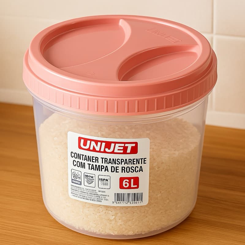 Pote de Plástico Com Rosca 6L Organizador Multiuso Mantimento Porta  Cozinha Armazenamento