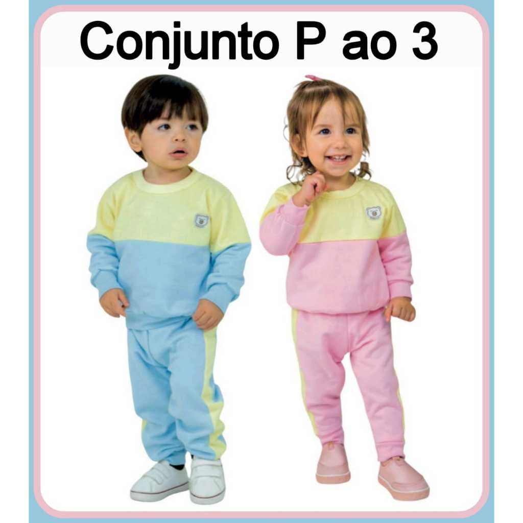 Conjunto Moletom Flanelado Bebê P ao 3 Masculino e Feminino