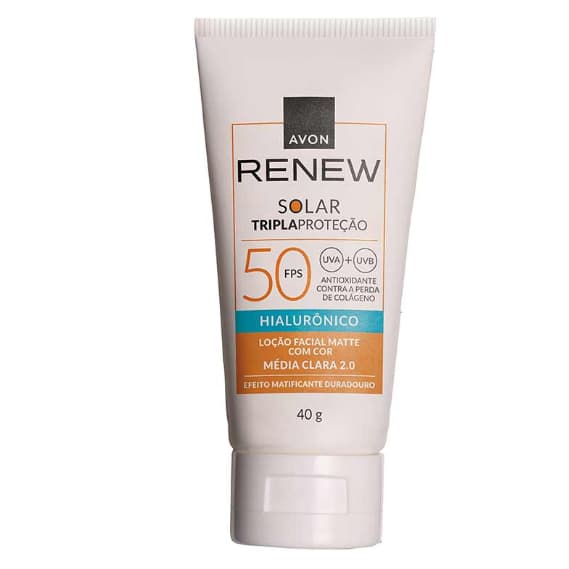 Protetor Solar Facial Renew Solar Advance Matte com Cor Média Clara Anti-Idade FPS 50 40g