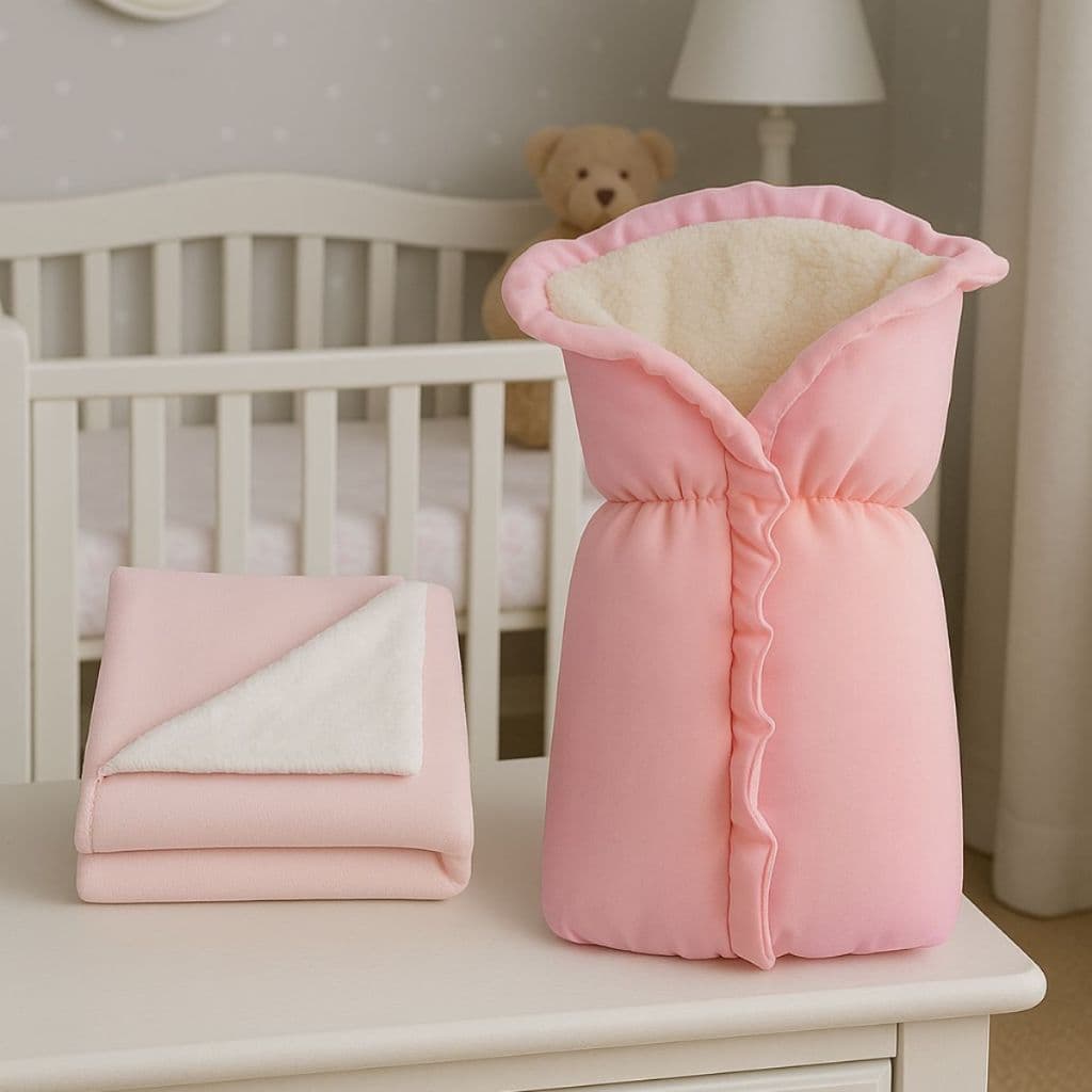 Cobertor de Bebê Manta Soft Coberdrom Kit 2 Peças Saco de Dormir Enxoval Inverno Menina Rosa