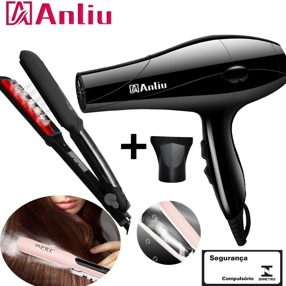 Kit Secador 9985+Chapinha Profissional de Cerâmica Com Saída Para Vapor 230℃